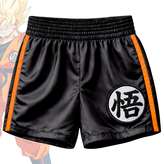 🩳🥊 Short boxeo satin negro "Kanji Son Goku bordado"