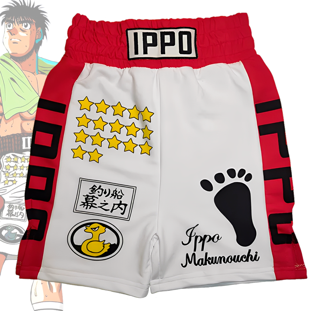 🩳🥊 Short de boxeo (blanco/rojo) de Ippo "17 estrellas" de Hajime no ippo