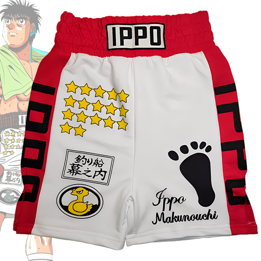 🩳🥊 Short de boxeo (blanco/rojo) de Ippo "17 estrellas" de Hajime no ippo