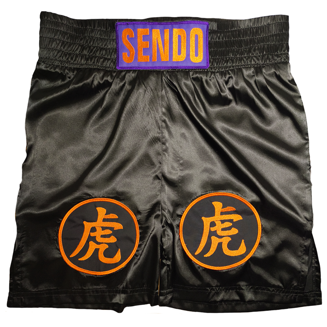🩳🥊 Short satin negro Sendo "Kanji del tigre" (Hajime no ippo)