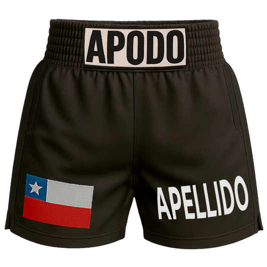 🩳🥊 Short (boxeo) personalizado (hebilla con "apodo" + "bandera" + "apellido" a tu elección)