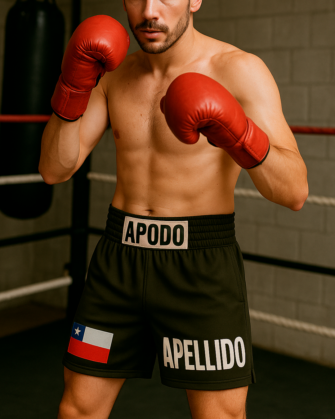 🩳🥊 Short (boxeo) personalizado (hebilla con "apodo" + "bandera" + "apellido" a tu elección)